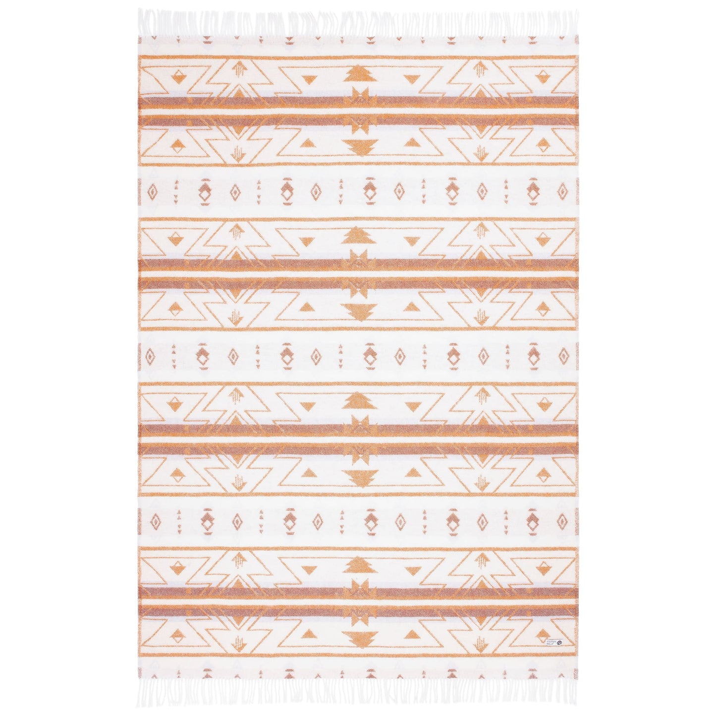 Braune Wolldecke mit Aztekenmuster als robuste Outdoor Decke und für kuschelige Wohnzimmer im Boho-Stil.
