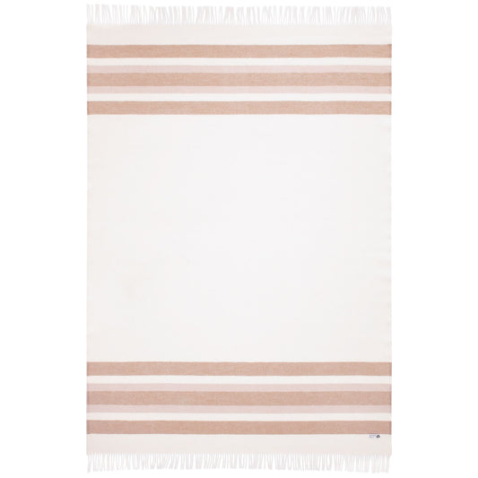 Beige Braune Wolldecke mit Fransen im Boho-Stil aus nachhaltiger Schurwolle