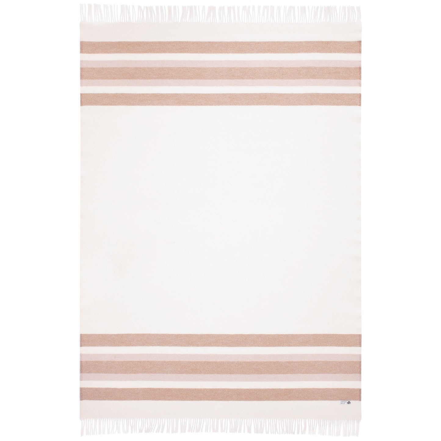 Beige Braune Wolldecke mit Fransen im Boho-Stil aus nachhaltiger Schurwolle