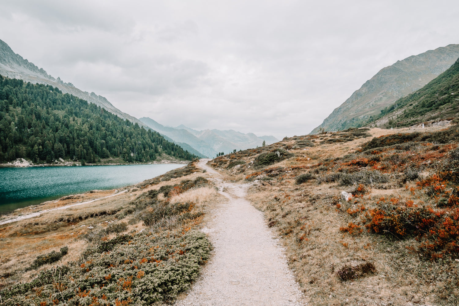 Ein steiniger Wanderweg in den südtiroler Alpen.