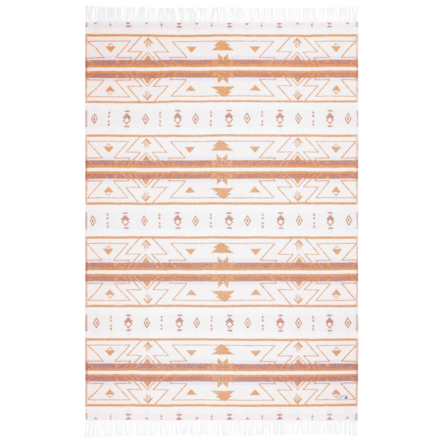 Braune Wolldecke mit Aztekenmuster als robuste Outdoor Decke und für kuschelige Wohnzimmer im Boho-Stil.