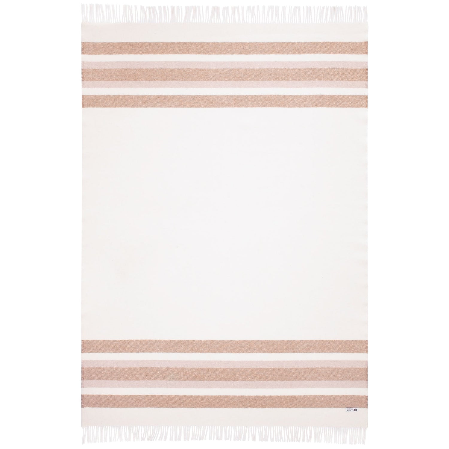 Beige Braune Wolldecke mit Fransen im Boho-Stil aus nachhaltiger Schurwolle